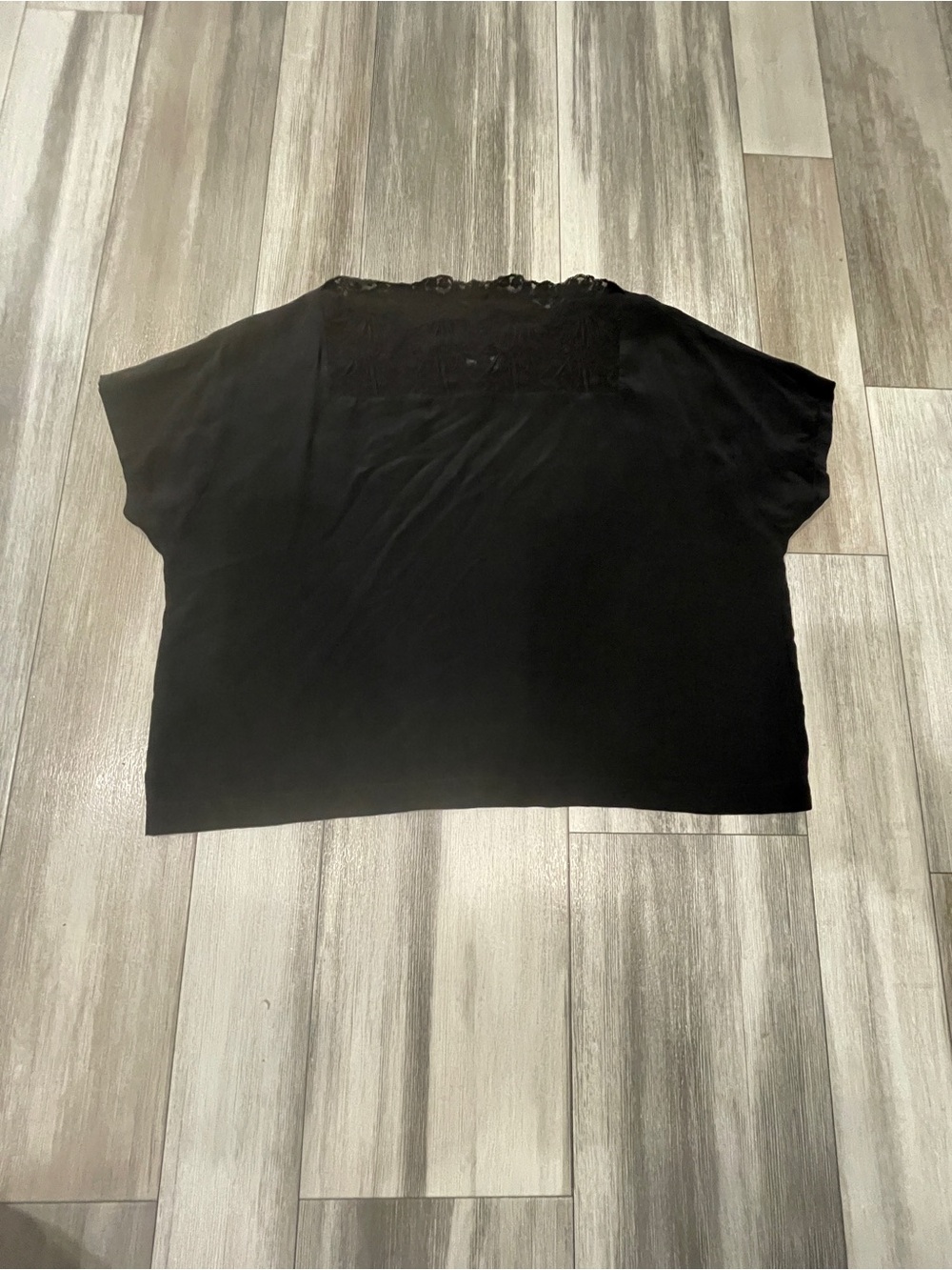 Eileen Fisher 100% Cotton Black Lace Detail Boxy Top Size XS